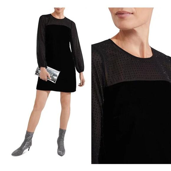 NWT HOBBS LONDON ZARIAH DRESS 🌞 Current Season 🌞 Velvet Black Rhinestone sz 12 - Picture 1 of 6
